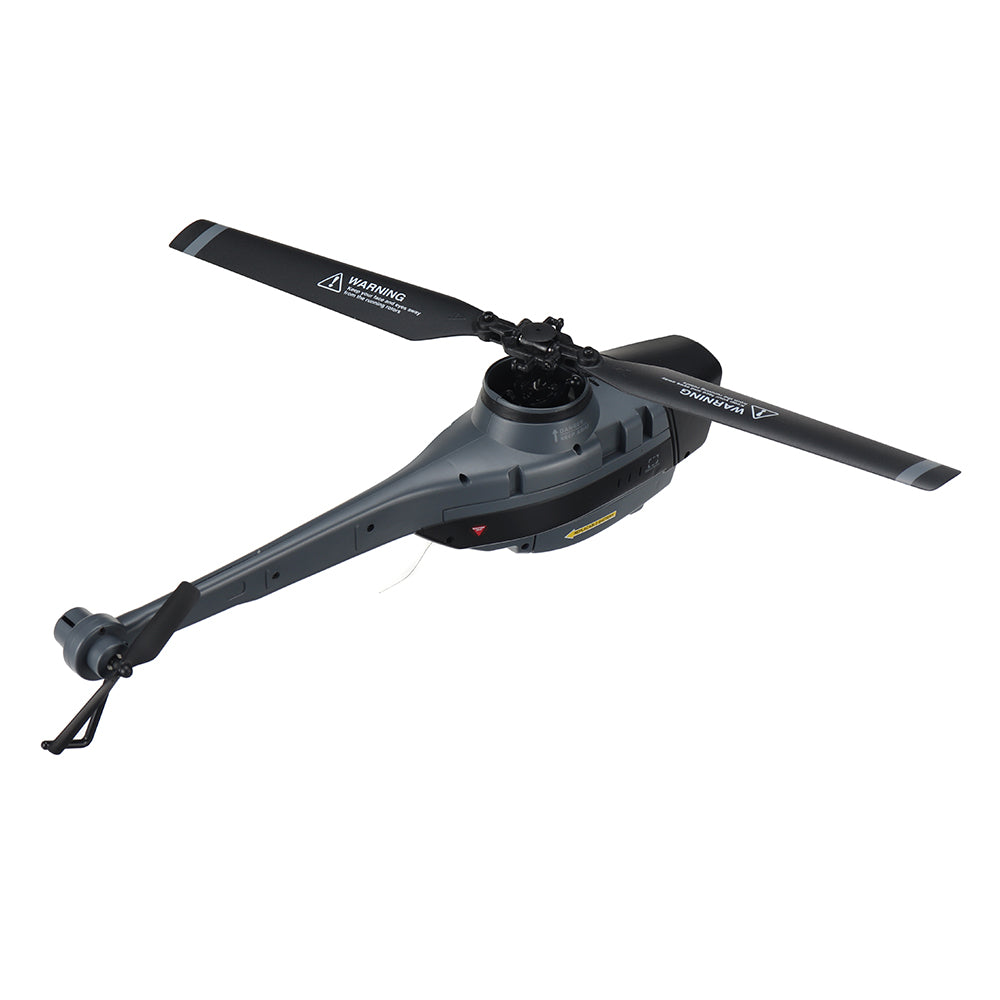 RC Helicopter with 1080P camera, robust frame, vibrant blades, flybarless, ideal for stable aerial photography and stunts.