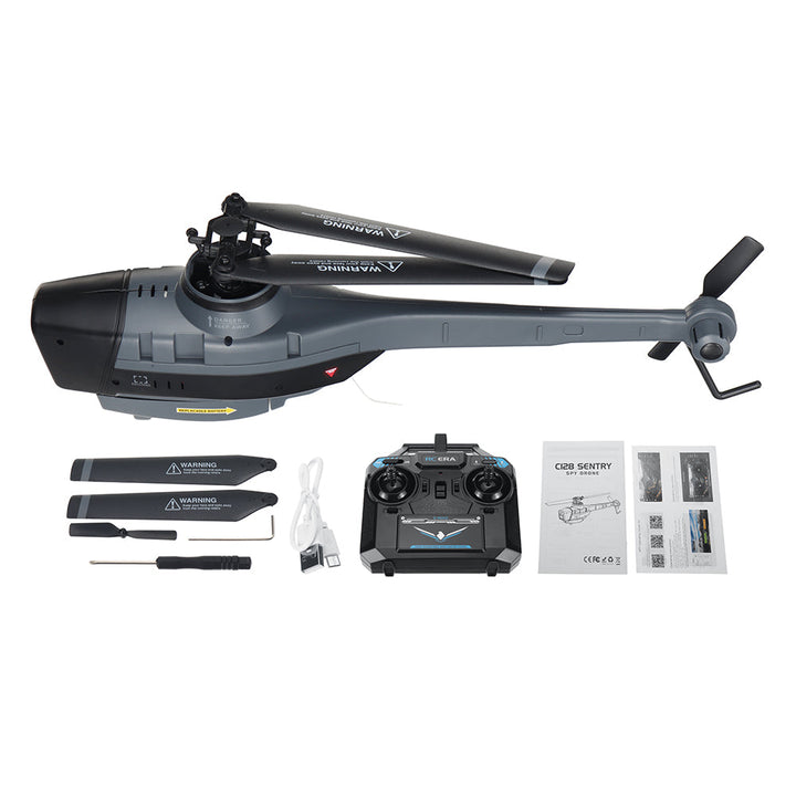 RC Helicopter with 1080P camera, robust frame, vibrant blades, flybarless, ideal for stable aerial photography and stunts.