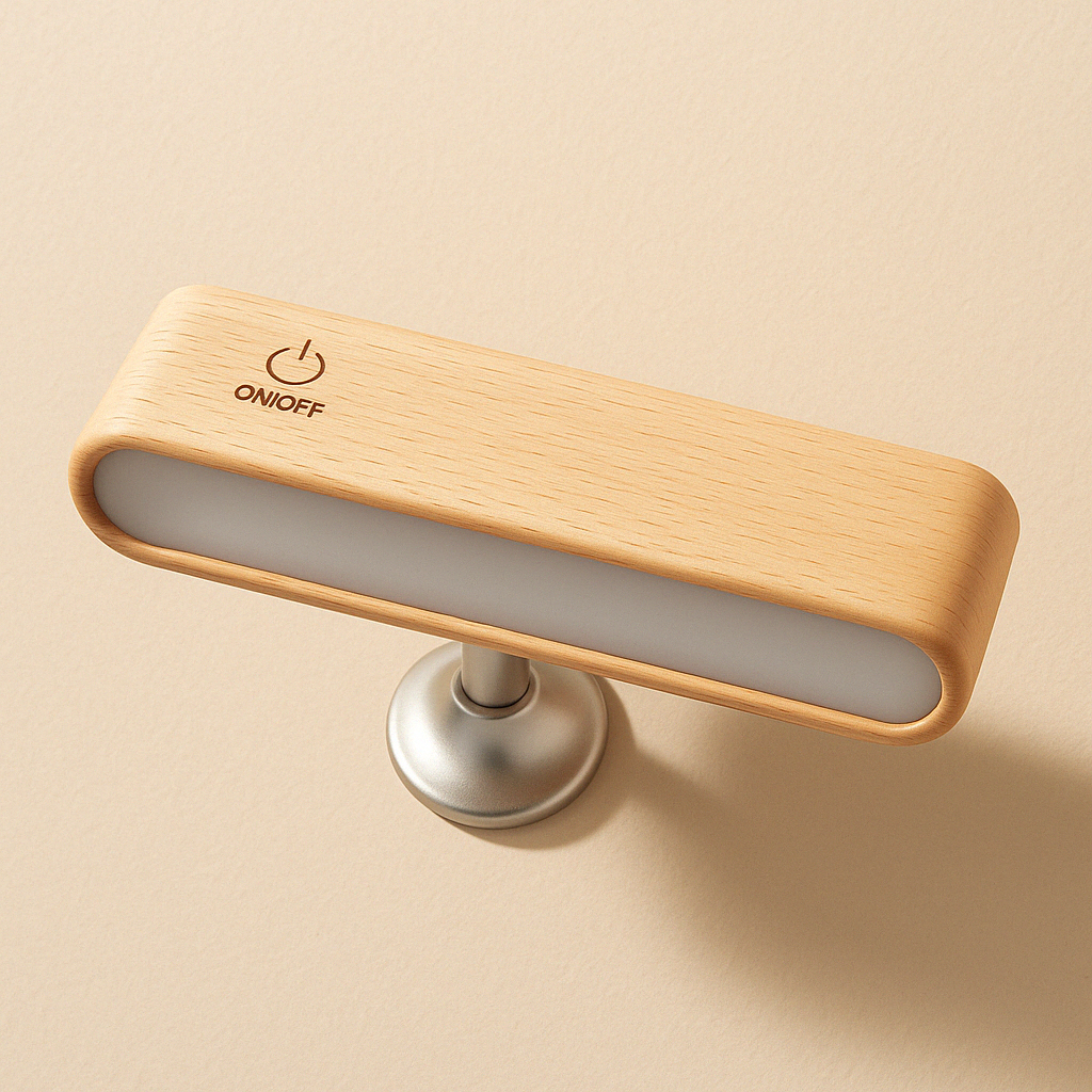Rechargeable 360° rotatable wooden LED wall light, sleek design, solid wood, touch control, adjustable brightness, modern lam