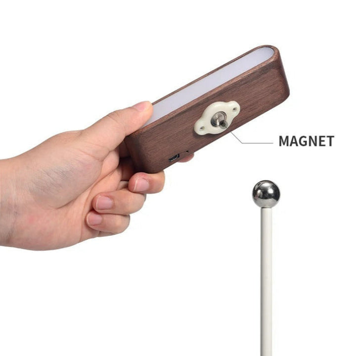 Rechargeable 360° rotatable wooden LED wall light, sleek design, solid wood, touch control, adjustable brightness, modern lam