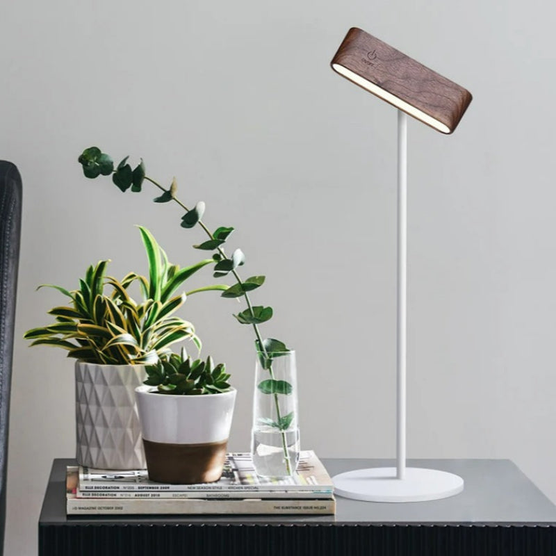 Rechargeable 360° rotatable wooden LED wall light, sleek design, solid wood, touch control, adjustable brightness, modern lam