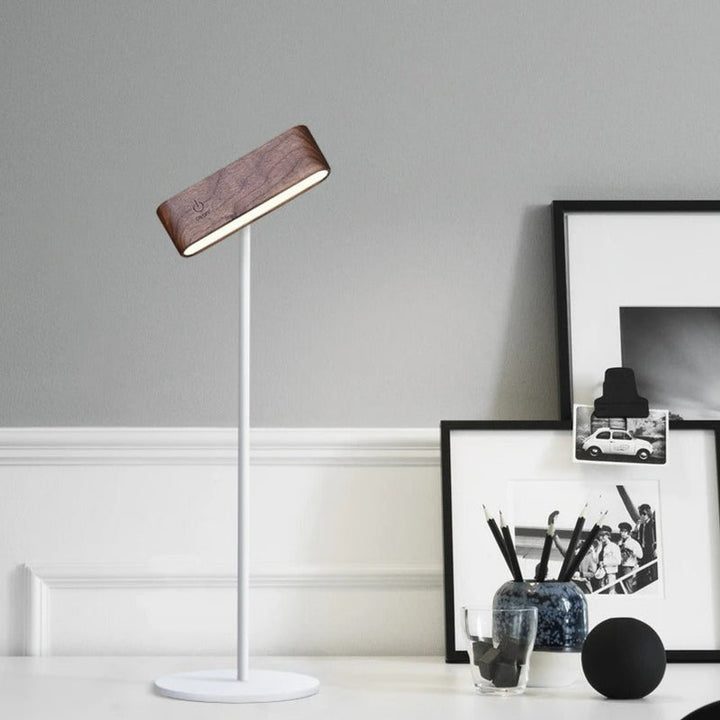 Rechargeable 360° rotatable wooden LED wall light, sleek design, solid wood, touch control, adjustable brightness, modern lam