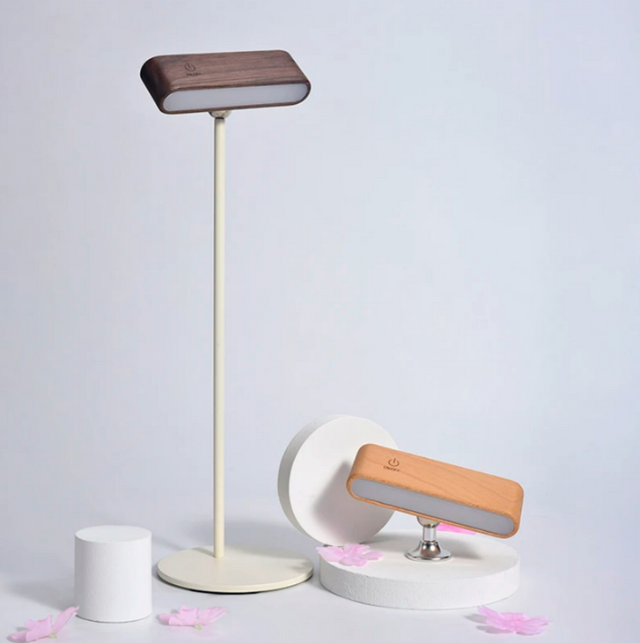 Rechargeable 360° rotatable wooden LED wall light, sleek design, solid wood, touch control, adjustable brightness, modern lam