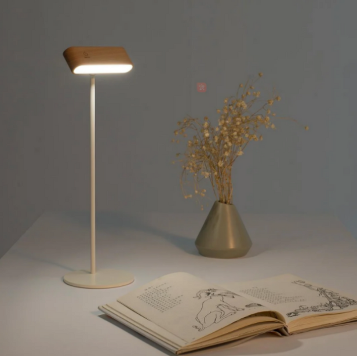 Rechargeable 360° rotatable wooden LED wall light, sleek design, solid wood, touch control, adjustable brightness, modern lam