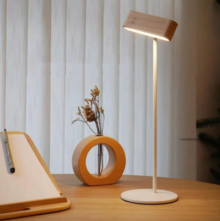 Rechargeable 360° rotatable wooden LED wall light, sleek design, solid wood, touch control, adjustable brightness, modern lam
