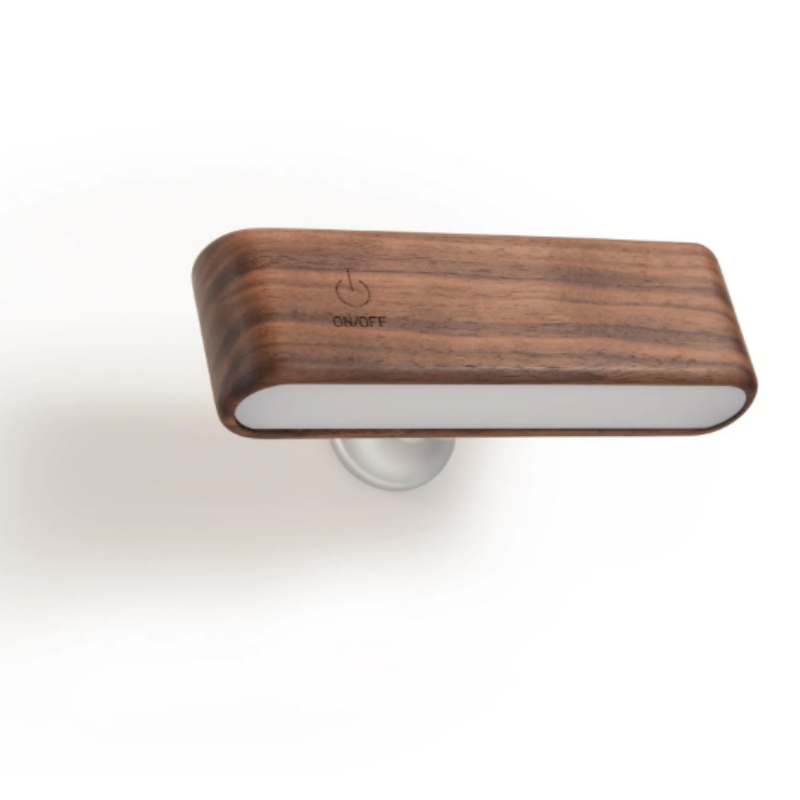 Rechargeable 360° rotatable wooden LED wall light, sleek design, solid wood, touch control, adjustable brightness, modern lam