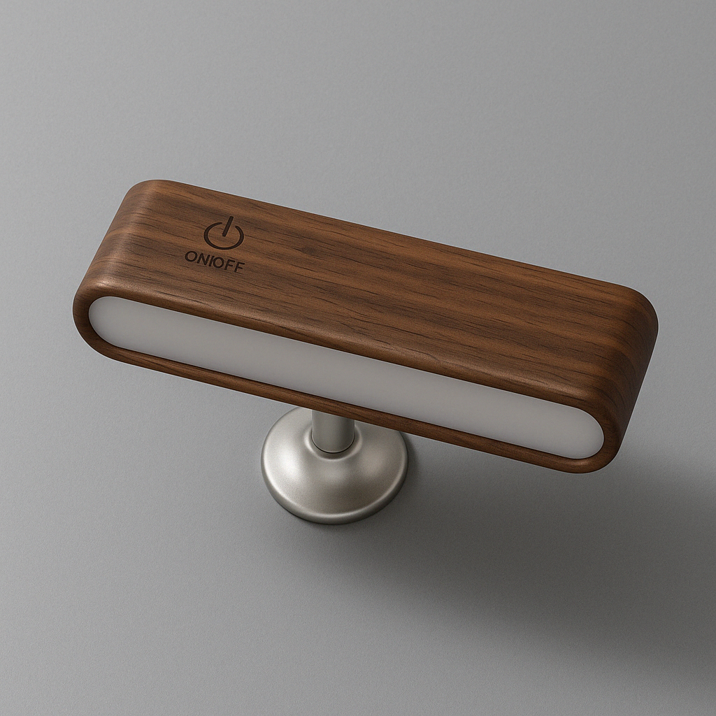 Rechargeable 360° rotatable wooden LED wall light, sleek design, solid wood, touch control, adjustable brightness, modern lam