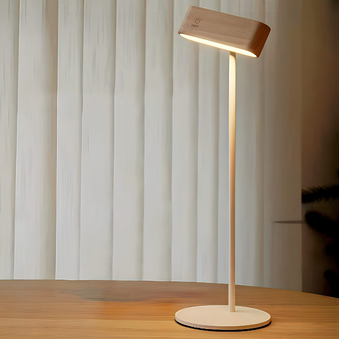 Rechargeable 360° rotatable wooden LED wall light, sleek design, solid wood, touch control, adjustable brightness, modern lam