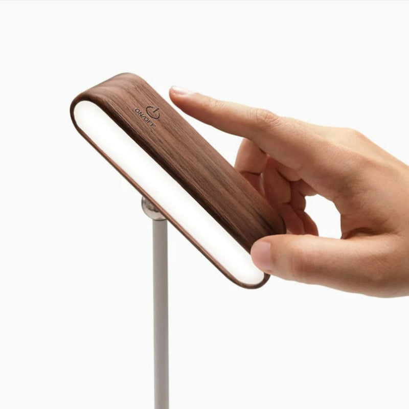 Rechargeable 360° rotatable wooden LED wall light, sleek design, solid wood, touch control, adjustable brightness, modern lam