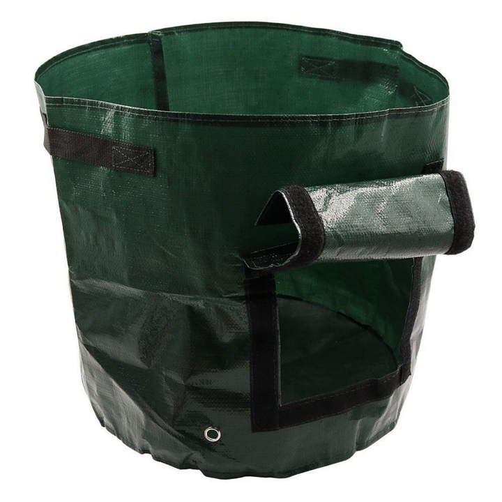 "Reusable potato planting grow bag with window, black or green, durable fabric, ideal for small gardens, easy potato harvesti
