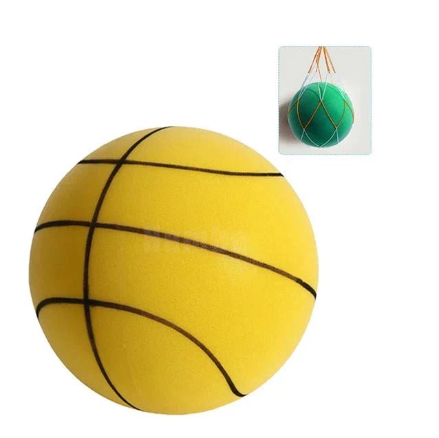 "Silent indoor basketball in vibrant orange, crafted from soft PU foam for noiseless dribbling and shooting."