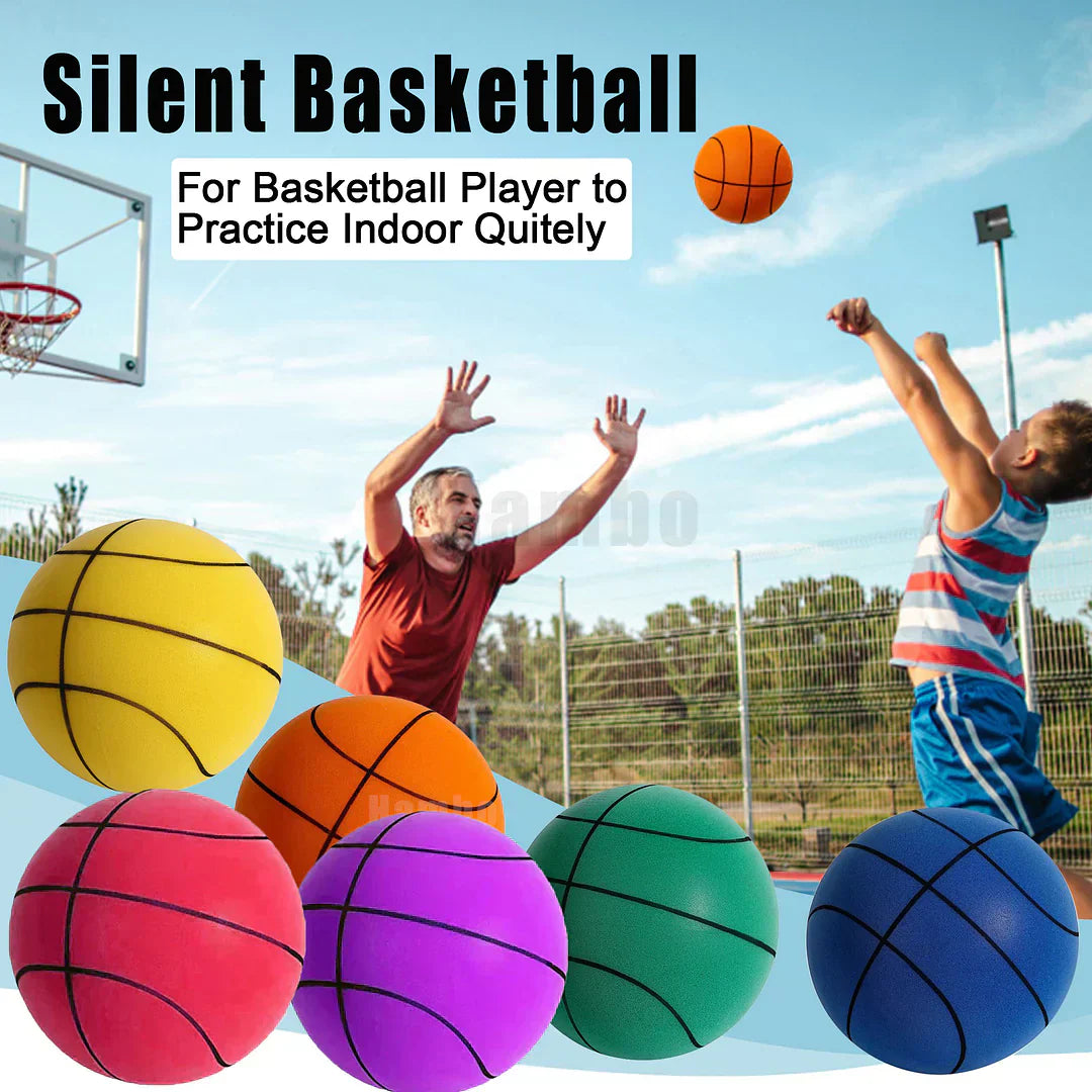 "Silent indoor basketball in vibrant orange, crafted from soft PU foam for noiseless dribbling and shooting."