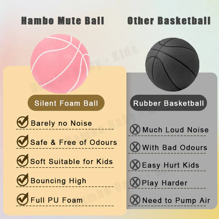 "Silent indoor basketball in vibrant orange, crafted from soft PU foam for noiseless dribbling and shooting."