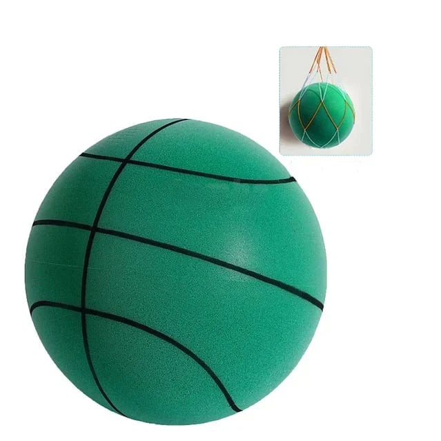 "Silent indoor basketball in vibrant orange, crafted from soft PU foam for noiseless dribbling and shooting."