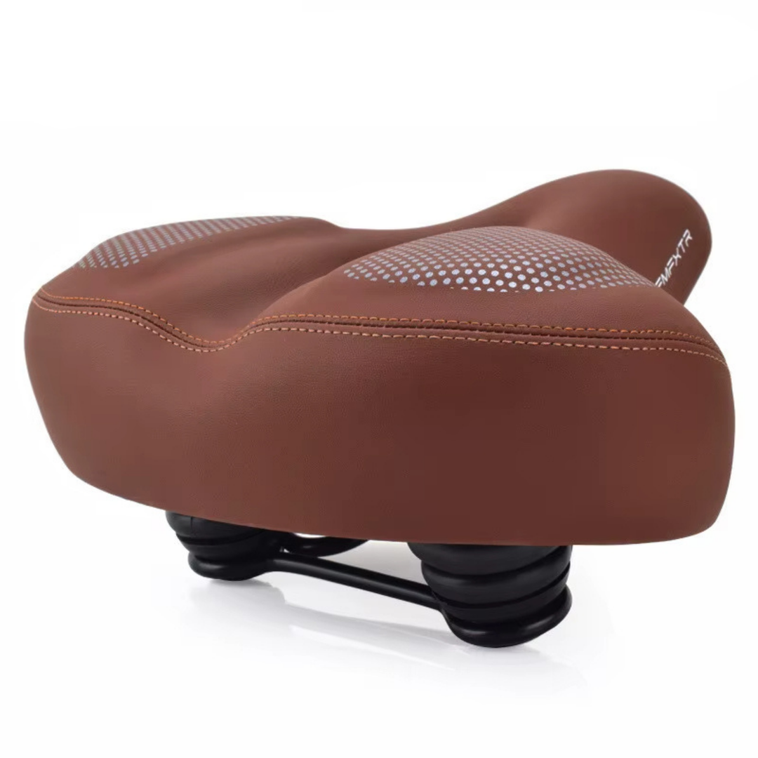"Sleek brown ergonomic bicycle saddle with comfort design for long rides, ideal for cyclists seeking style and performance."