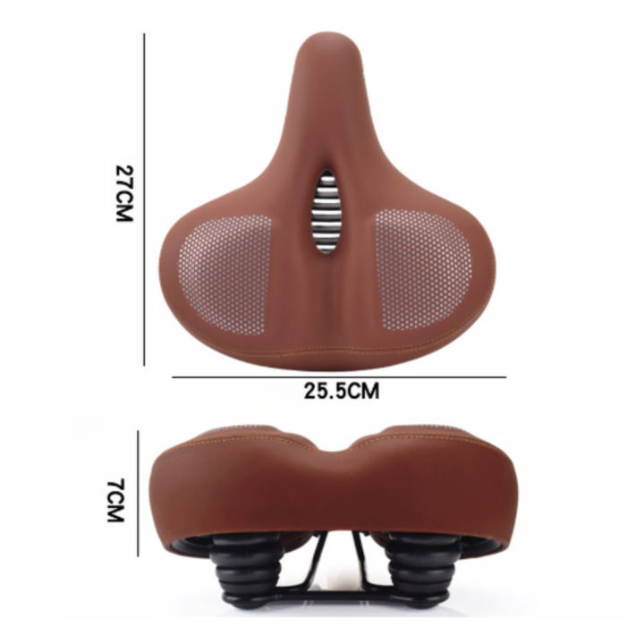"Sleek brown ergonomic bicycle saddle with comfort design for long rides, ideal for cyclists seeking style and performance."