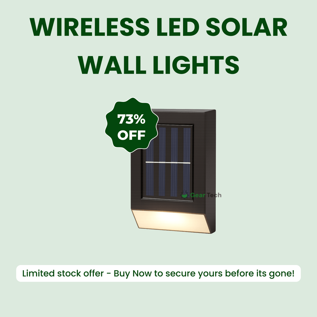 "Solar LED wall light for gardens, emitting bright white glow, mounted on dark background, ideal for pathways and patios."
