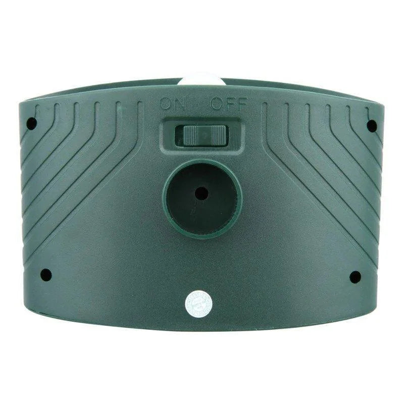"Solar-powered ultrasonic pest repeller set of 4; green stake design, ideal for large gardens, eco-friendly deterrent."