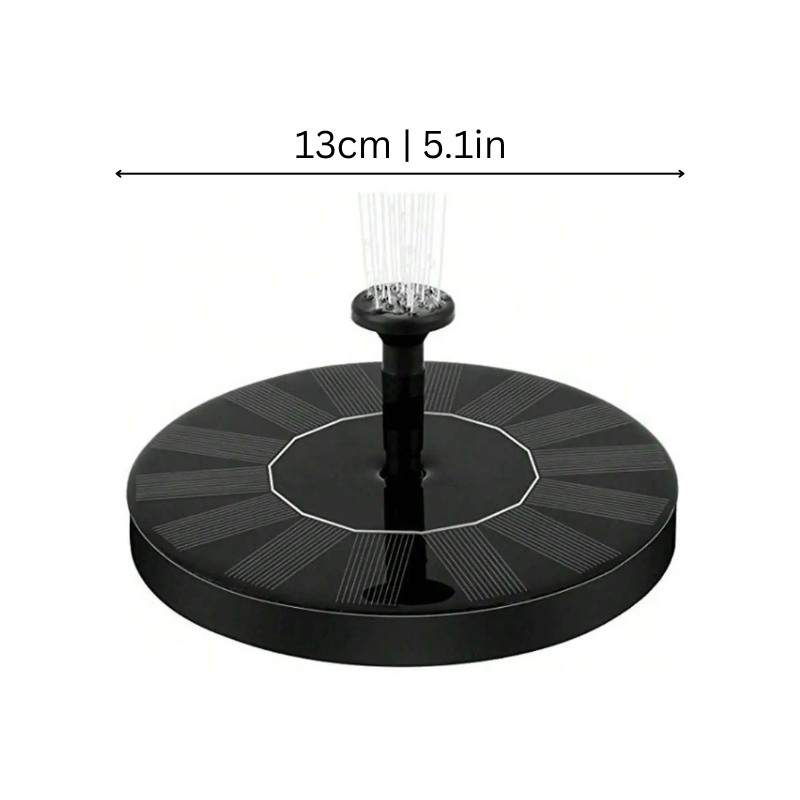 "Solar-powered water feature with interchangeable nozzles in a serene garden setting, enhancing outdoor ambiance."