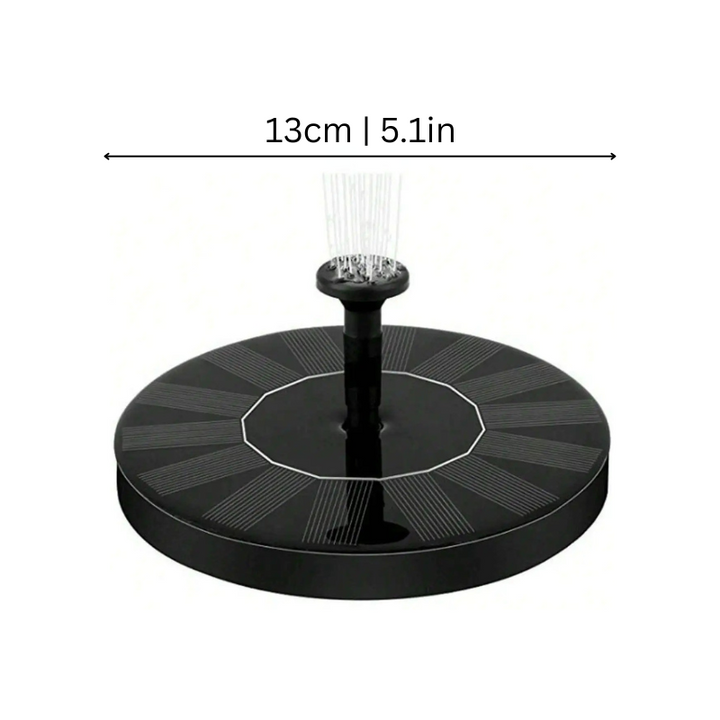 "Solar-powered water feature with interchangeable nozzles in a serene garden setting, enhancing outdoor ambiance."