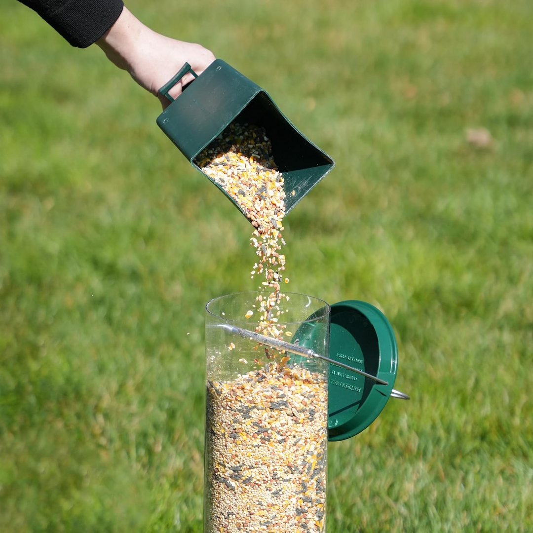 Squirrel proof metal bird feeder, heavy-duty design, stylish and functional for gardens, resists squirrels and weather.