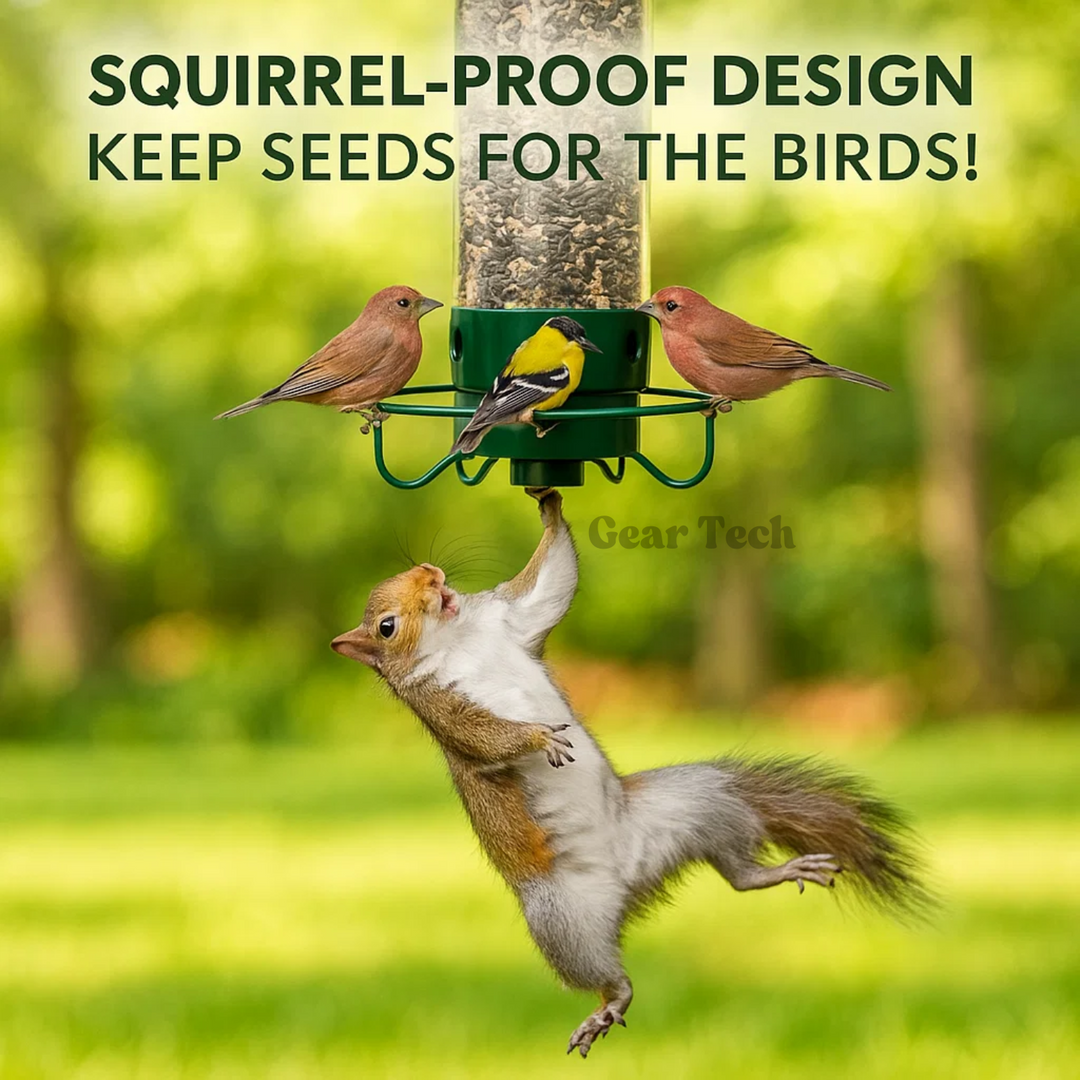 Squirrel proof metal bird feeder, heavy-duty design, stylish and functional for gardens, resists squirrels and weather.
