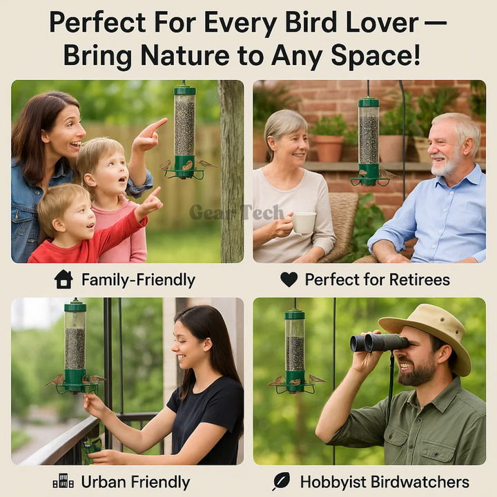 Squirrel proof metal bird feeder, heavy-duty design, stylish and functional for gardens, resists squirrels and weather.
