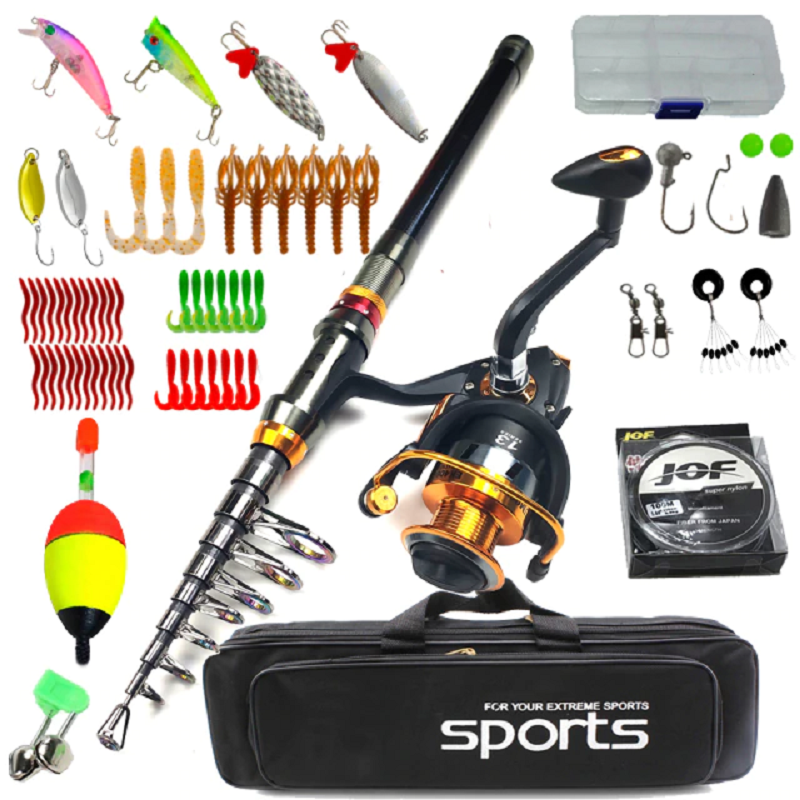 "Telescopic carbon spinning fishing rod kit, compact design, lightweight carbon fiber, suitable for all anglers, outdoor gear