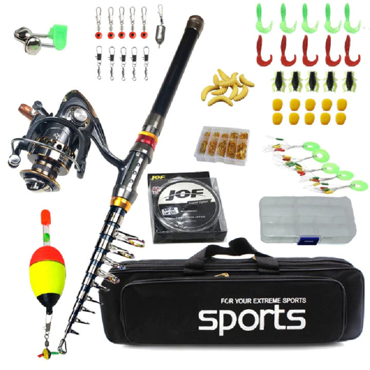 "Telescopic carbon spinning fishing rod kit, compact design, lightweight carbon fiber, suitable for all anglers, outdoor gear