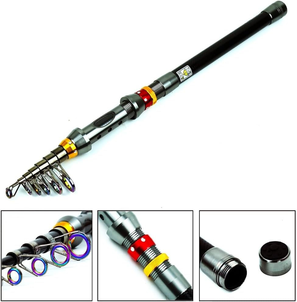 Telescopic fishing rod kit with spinning reel, carbon fiber, compact, travel-friendly, includes accessories, ideal for advent