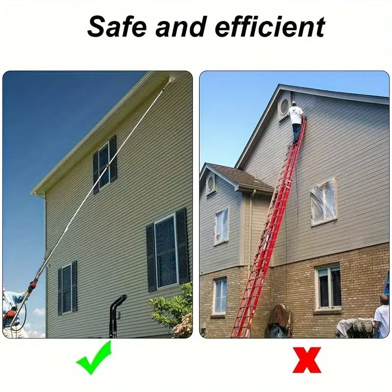 "Telescoping 4000 PSI pressure washer wand set with 24 ft extension, brass and steel construction, 7 nozzle tips shown."