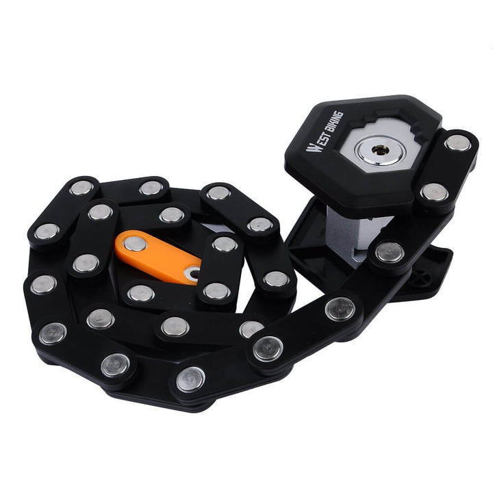 "TitanLock Pro bike lock with hardened alloy steel, high-security design, showing durable chain and advanced locking mechanis