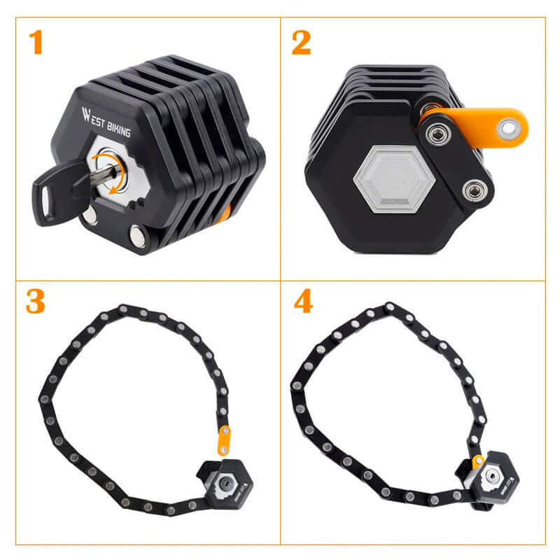 "TitanLock Pro bike lock with hardened alloy steel, high-security design, showing durable chain and advanced locking mechanis