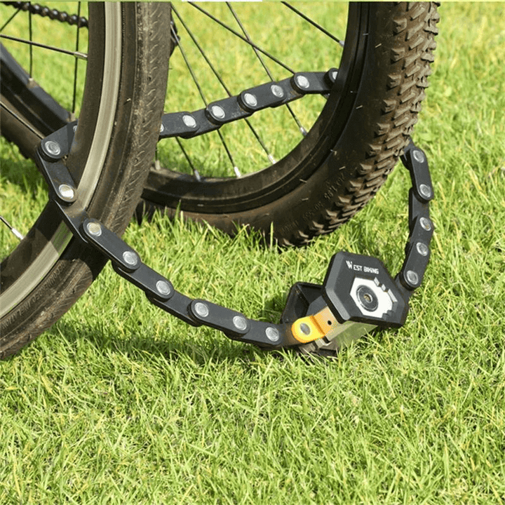 "TitanLock Pro bike lock with hardened alloy steel, high-security design, showing durable chain and advanced locking mechanis