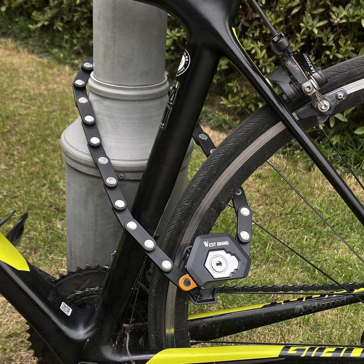 "TitanLock Pro bike lock with hardened alloy steel, high-security design, showing durable chain and advanced locking mechanis