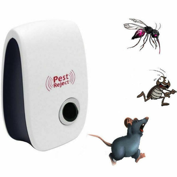 "Ultrasonic Rat Repeller, sleek device, eco-friendly, drives pests away, safe for pets, chemical-free, home pest control."