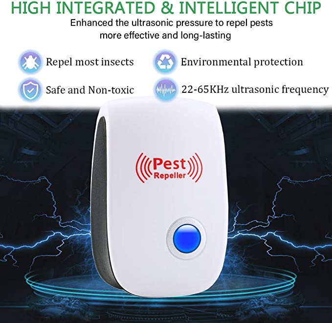 "Ultrasonic Rat Repeller, sleek device, eco-friendly, drives pests away, safe for pets, chemical-free, home pest control."