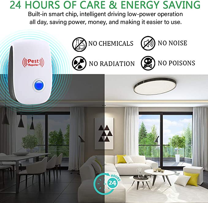 "Ultrasonic Rat Repeller, sleek device, eco-friendly, drives pests away, safe for pets, chemical-free, home pest control."