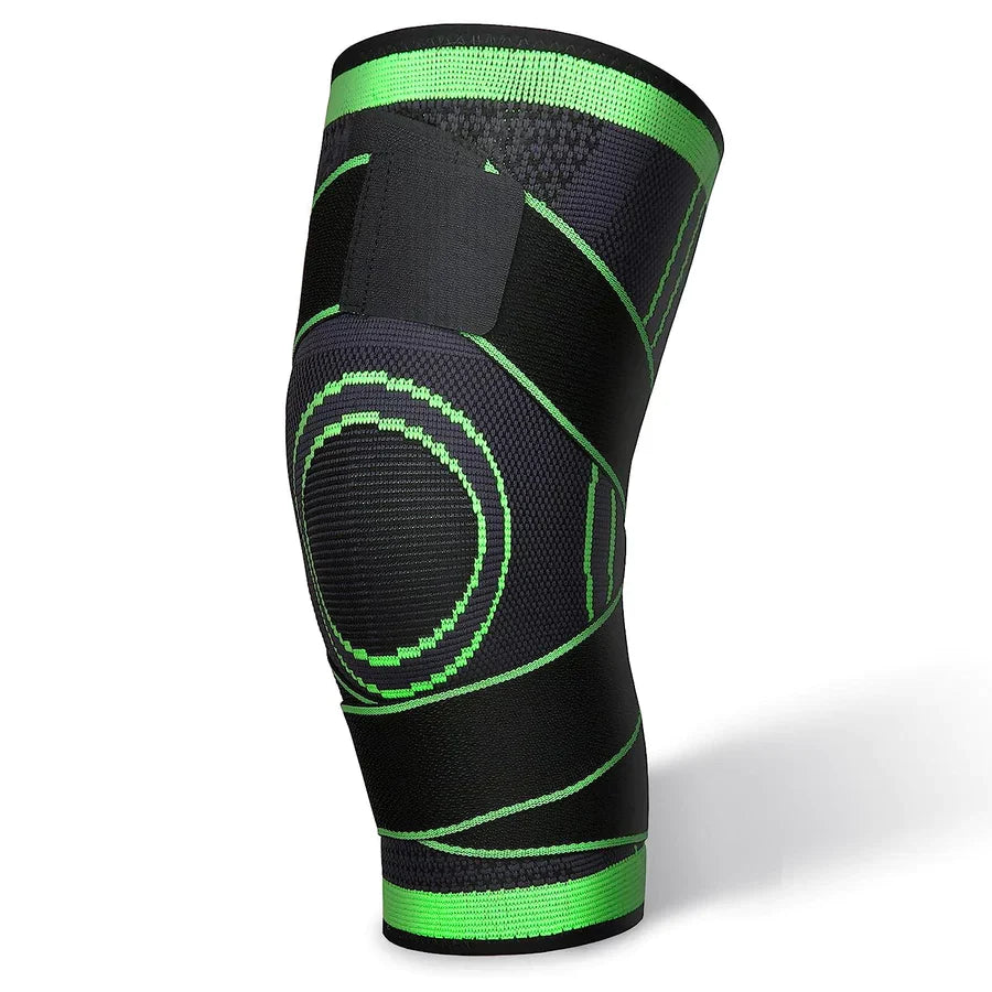 Unisex Aeroflux knee support brace for pain relief with adjustable straps, shown securely wrapped around a leg for stability.
