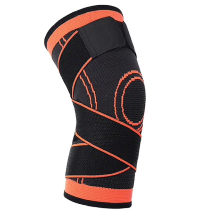 Unisex Aeroflux knee support brace for pain relief with adjustable straps, shown securely wrapped around a leg for stability.
