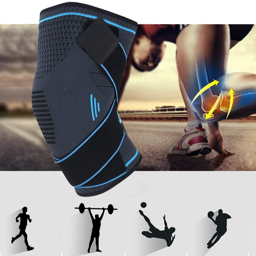 Unisex Aeroflux knee support brace for pain relief with adjustable straps, shown securely wrapped around a leg for stability.