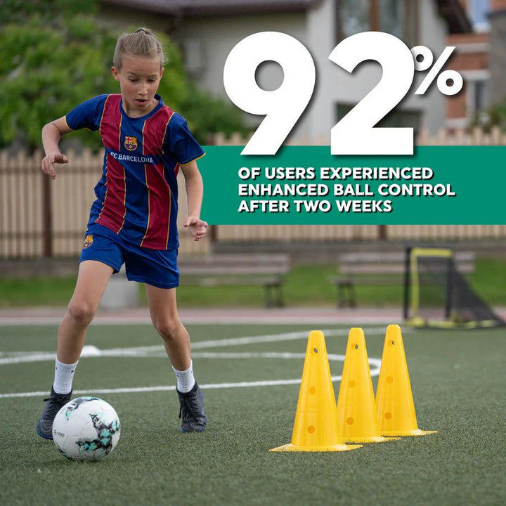 "Unisex Football Pro Training Mat with agility drills guide; 90cm x 60cm, fits home spaces, enhances dribbling and endurance.