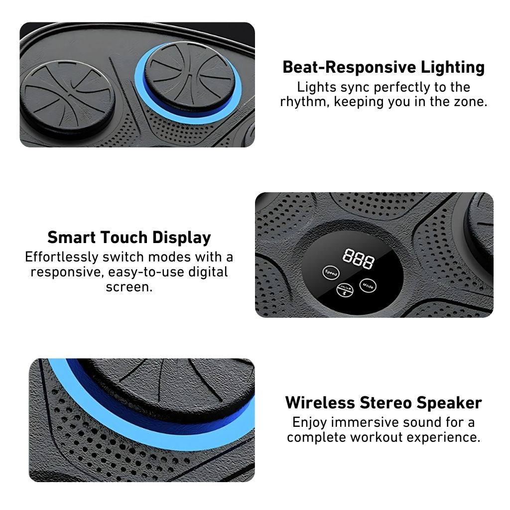 Unisex Rhythm Punch Pro Boxing Trainer with digital display, rhythm lights, and smartphone connectivity for interactive fitne