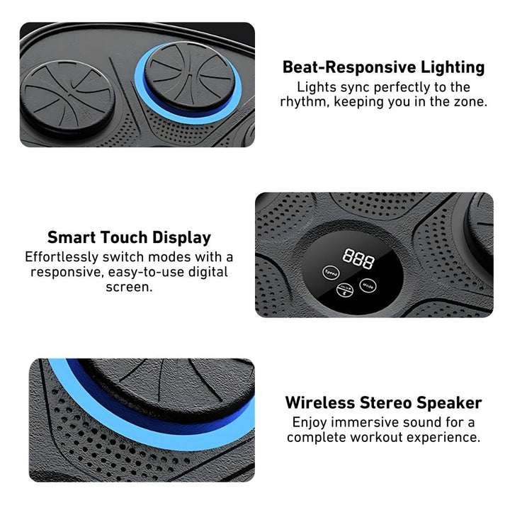 Unisex Rhythm Punch Pro Boxing Trainer with digital display, rhythm lights, and smartphone connectivity for interactive fitne