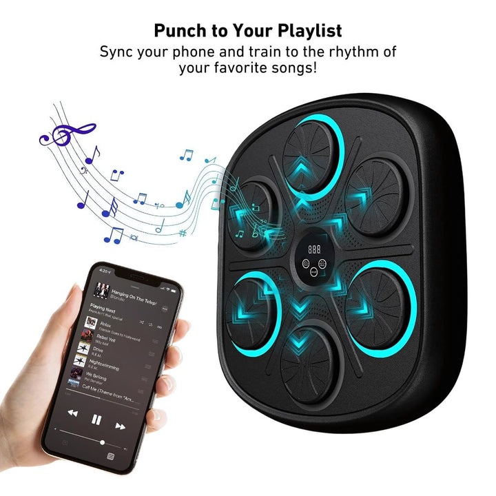 Unisex Rhythm Punch Pro Boxing Trainer with digital display, rhythm lights, and smartphone connectivity for interactive fitne
