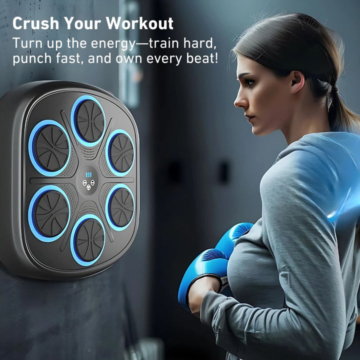 Unisex Rhythm Punch Pro Boxing Trainer with digital display, rhythm lights, and smartphone connectivity for interactive fitne