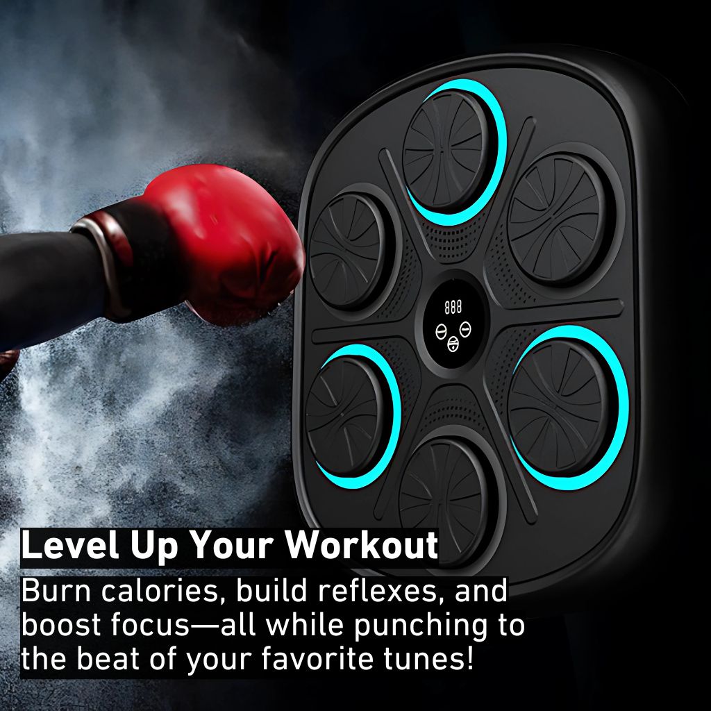 Unisex Rhythm Punch Pro Boxing Trainer with digital display, rhythm lights, and smartphone connectivity for interactive fitne