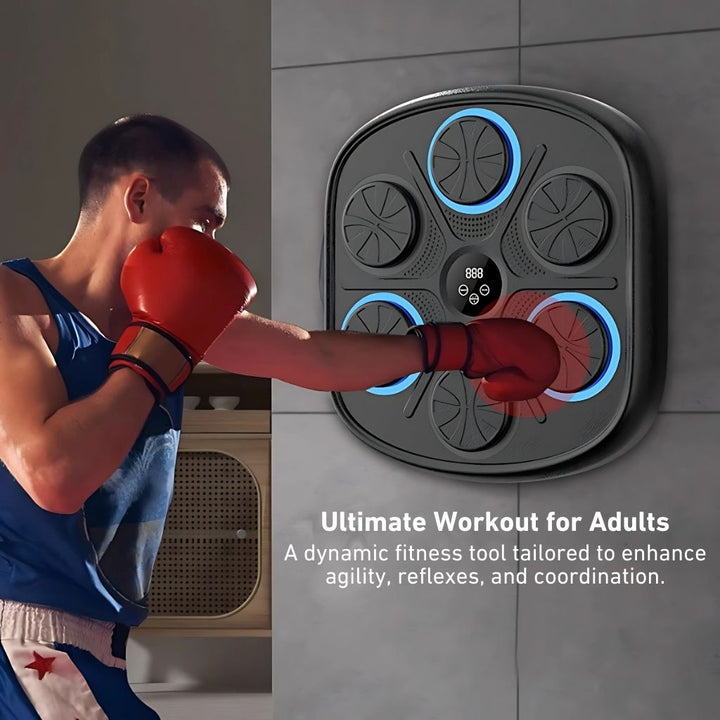 Unisex Rhythm Punch Pro Boxing Trainer with digital display, rhythm lights, and smartphone connectivity for interactive fitne