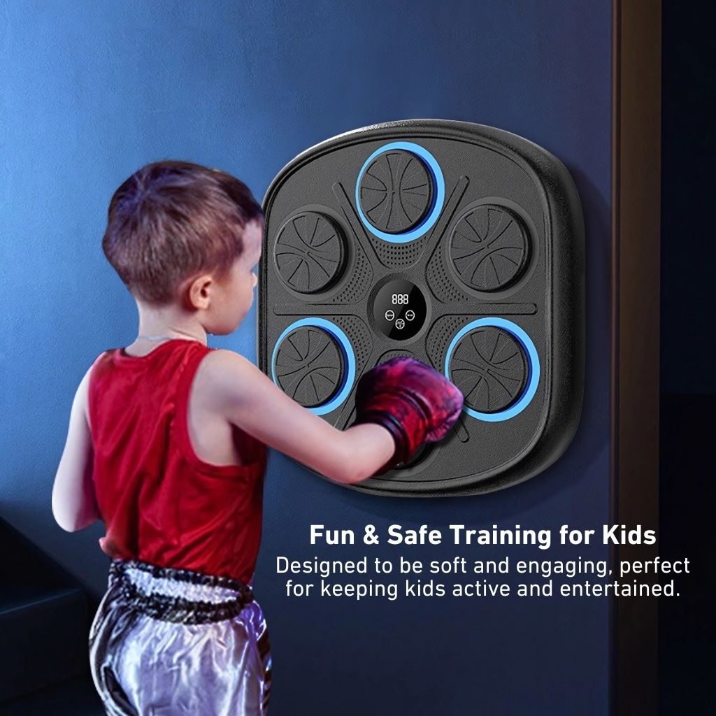 Unisex Rhythm Punch Pro Boxing Trainer with digital display, rhythm lights, and smartphone connectivity for interactive fitne
