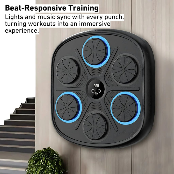 Unisex Rhythm Punch Pro Boxing Trainer with digital display, rhythm lights, and smartphone connectivity for interactive fitne